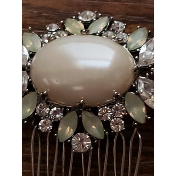 Silver Tone Twisted Wire Rhinestone Faux Pearl HAIR COMB Small Bride Wedding - Picture 3 of 10